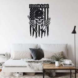 personalized us flag electrician skull lineman custom metal sign 1