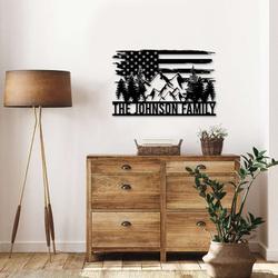 personalized us flag forest mountain camping custom metal sign 2