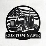 personalized us flag semi trailer truck metal name sign home decor gift for truck drivers 0