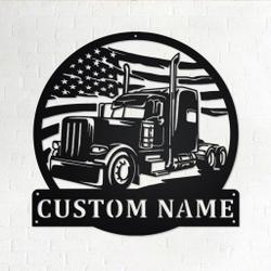 personalized us flag semi trailer truck metal name sign home decor gift for truck drivers 1