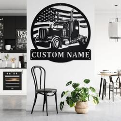 personalized us flag semi trailer truck metal name sign home decor gift for truck drivers 2