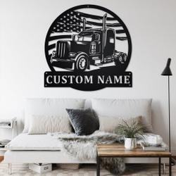 personalized us flag semi trailer truck metal name sign home decor gift for truck drivers 3