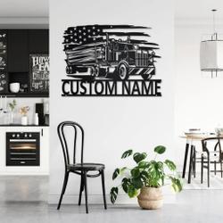 personalized us logging truck metal name sign home decor gift for truck drivers 2
