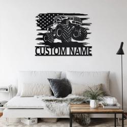 personalized us monster truck metal name sign home decor gift for truck drivers 1