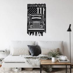 personalized us semi truck metal name sign home decor gift for truck drivers 2