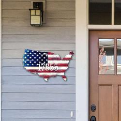 personalized usa flag patriotic house number plaque independence day veteran day patriotic decor custom metal sign 3