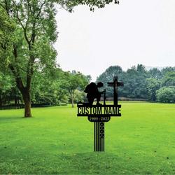 personalized veteran soldier patriotic flag memorial sign yard stakes army grave marker cemetery decor custom metal sign 1