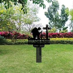 personalized veteran soldier patriotic flag memorial sign yard stakes army grave marker cemetery decor custom metal sign 2