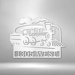 personalized vintage train address sign coal train monogram railway train room decor house number plaque custom metal sign 3