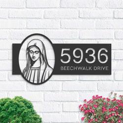 personalized virgin mary christian address sign house number plaque custom metal sign 1