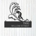 personalized waves surfing surfer summer sport address sign house number plaque custom metal sign 0
