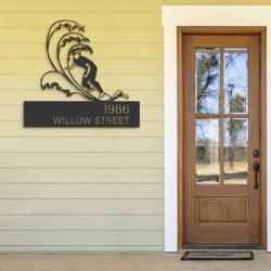 personalized waves surfing surfer summer sport address sign house number plaque custom metal sign 2