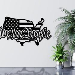 Personalized We the People USA Outline Map Stars and Stripes Sign Independence Day Veteran Day Patriotic Decor Custom Metal Sign
