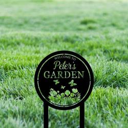 Personalized Wele To Garden Flower and Butterfly Yard Stakes Decorative Custom Metal Sign