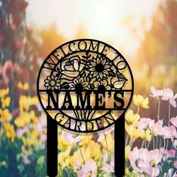 personalized welcome to the garden floral bouquet decorative custom metal sign 2