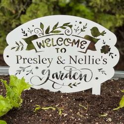 personalized welcome to the garden yard stakes decorative custom metal sign 2