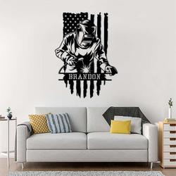 personalized welder ironworker us flag wall art for home decor fathers day birthday gift for him custom metal sign 1