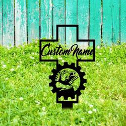 personalized welder memorial sign yard stakes welder cross grave marker cemetery decor custom metal sign 2