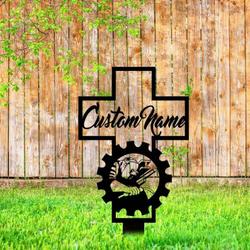 personalized welder memorial sign yard stakes welder cross grave marker cemetery decor custom metal sign 3