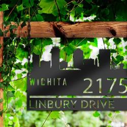 personalized wichita city skyline metal address sign house number plaque realtor closing gift custom metal sign 2