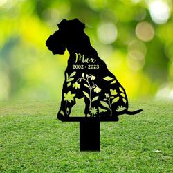 Personalized Wire Fox Terriers Memorial Sign Yard Stakes Floral Wire Fox Terriers Grave Marker Cemetery Decor Custom Metal Sign