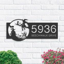 personalized witch and black cat flying halloween address sign house number plaque custom metal sign 1