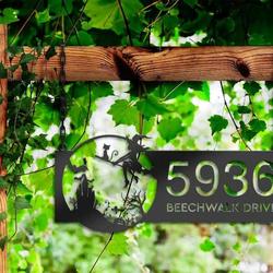 personalized witch and black cat flying halloween address sign house number plaque custom metal sign 2