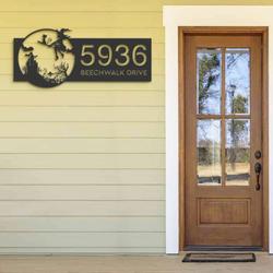 personalized witch and black cat flying halloween address sign house number plaque custom metal sign 3