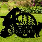 personalized witch and black cat magical garden decorative custom metal sign 0