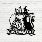 personalized witch cat and pumpkin metal sign scary black cat signs halloween decoration for home 0