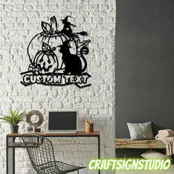personalized witch cat and pumpkin metal sign scary black cat signs halloween decoration for home 2