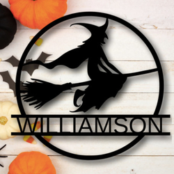 Personalized Witch Halloween Metal Wall Art Custom Family Name Signs  Halloween Decoration for Home