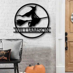 personalized witch halloween metal sign custom family name signs halloween decoration for home 1