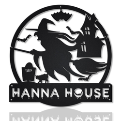 Personalized Witch Halloween Metal Wall Art Haunted House Sign Halloween Decoration For Home