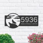 personalized wolf howling full moon wild animal address sign house number plaque custom metal sign 0