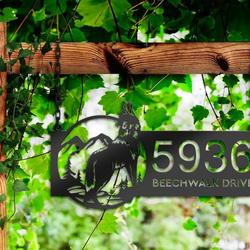 personalized wolf howling mountain scene address sign custom metal signs 2