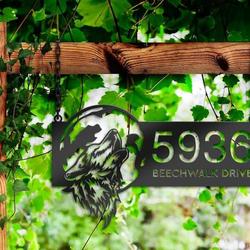 personalized wolf howling on full moon address sign house number plaque custom metal sign 1