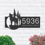 personalized wolf howling wild life mountain forest address sign house number plaque custom metal sign 0