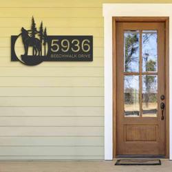 personalized wolf howling wild life mountain forest address sign house number plaque custom metal sign 2
