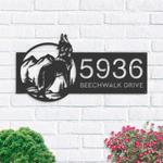 personalized wolf mountain scene wild life address sign house number plaque custom metal sign 0