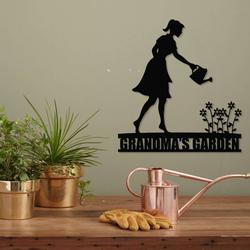 personalized woman watering garden decorative custom metal sign 1