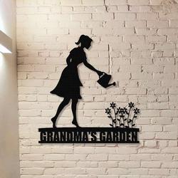 personalized woman watering garden decorative custom metal sign 2