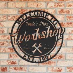 personalized workshop metal sign welcome sign fathers day gift dad papa workshop decor 1