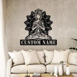 personalized yoga girl mandala sign yoga studio home decor custom metal sign 1