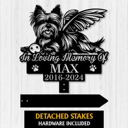 personalized yorkshire terrier grave marker custom angel dog memorial stake with ball for pet loss tribute 1
