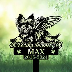 personalized yorkshire terrier grave marker custom angel dog memorial stake with ball for pet loss tribute 3