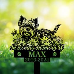 Personalized Yorkshire Terrier Grave Marker Custom Lying Dog Memorial Stake for Pet Cemetery or Garden