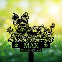 Personalized Yorkshire Terrier Grave Marker with Butterfly Custom Dog Memorial Stake for Garden or Cemetery Tribute