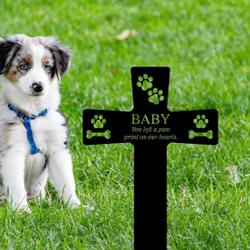 Personalized You Left A Paw Prints on Our Hearts Metal Pets Memorial Garden Stake Dog Memorial