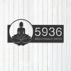 personalized zen lotus buddha address sign house number plaque custom metal sign 1